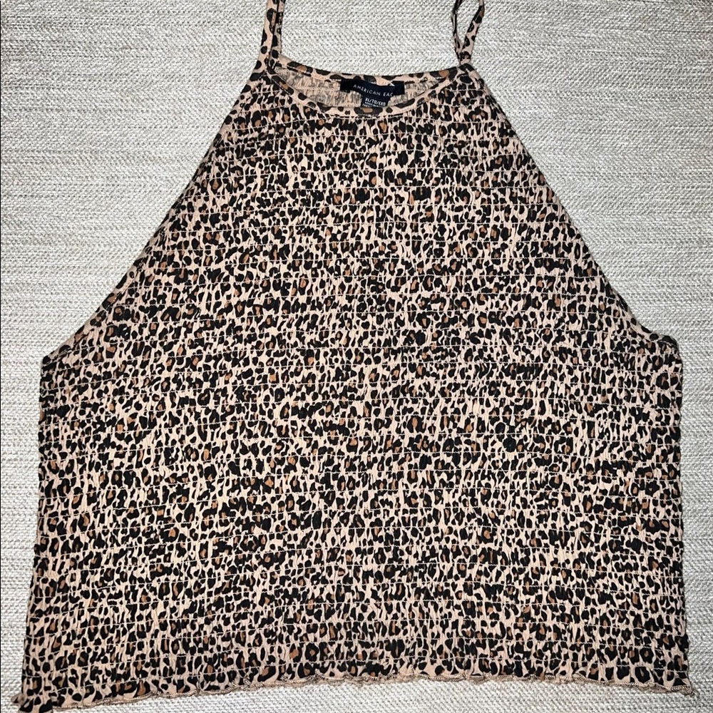 •AE• Leopard Shirred Cropped Tank